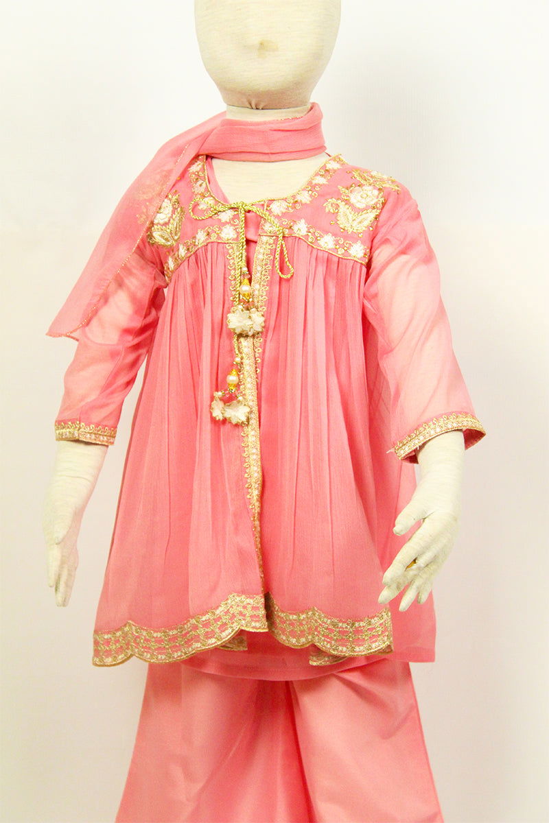 Adorable Flair: Kids' Frock with Flared Pants & Chunri Dupatta - M.M Collection - 