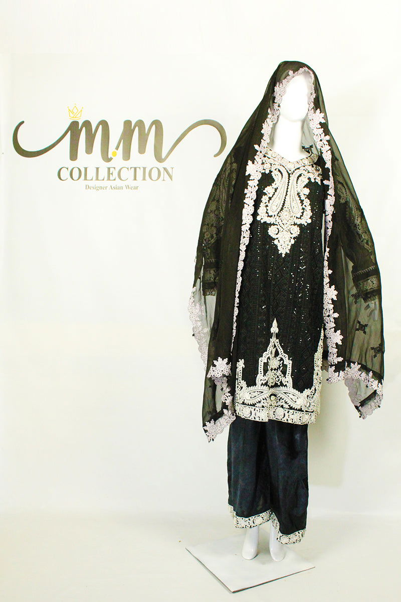 Applique Embellished Dress & Karai Dupatta: Effortless Elegance - M.M Collection - 