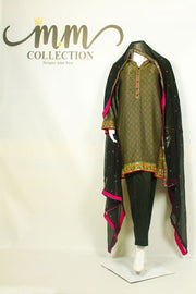 Black Dupatta & Pink Gota Dress: Bold & Beautiful in Pink - M.M Collection - 