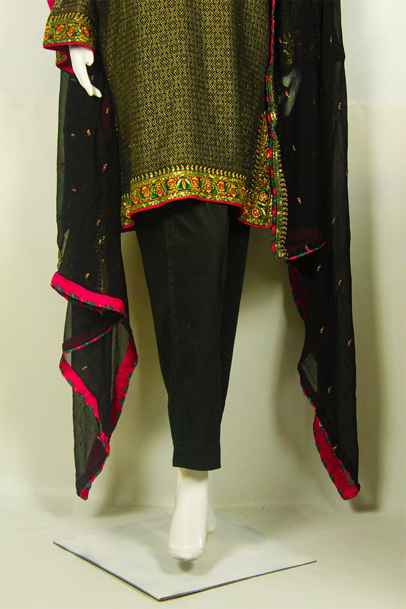 Black Dupatta & Pink Gota Dress: Bold & Beautiful in Pink - M.M Collection - 