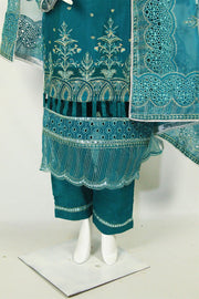 Blue Dress with Elegant Dupatta & Lais Shalwar - M.M Collection - 