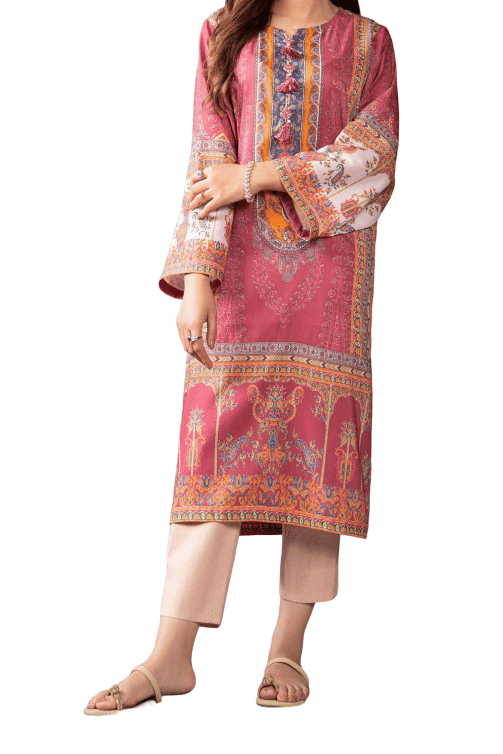 Blush Pink Embellished Kurta – Vibrant Floral Elegance - M.M Collection - 