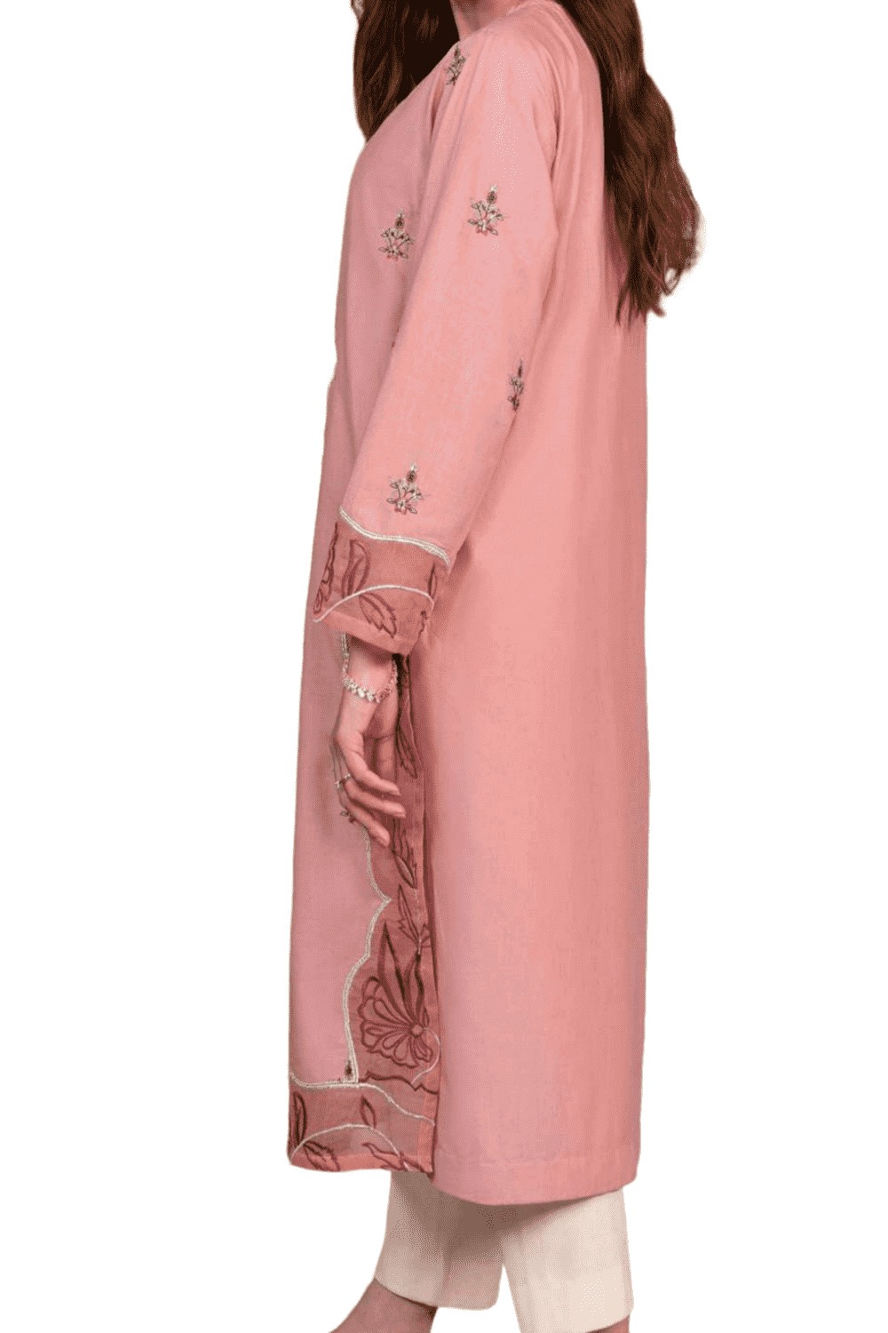 Blush Pink Embroidered Kurta – Subtle Grace with Tassel Detail - M.M Collection - 