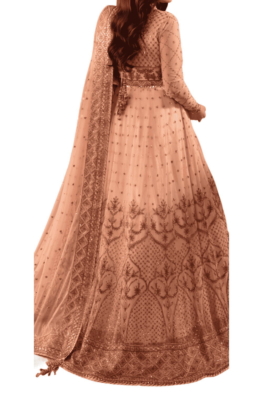 Blush Pink Embroidered Lehenga with Rose Gold Accents and Sheer Dupatta - M.M Collection - 