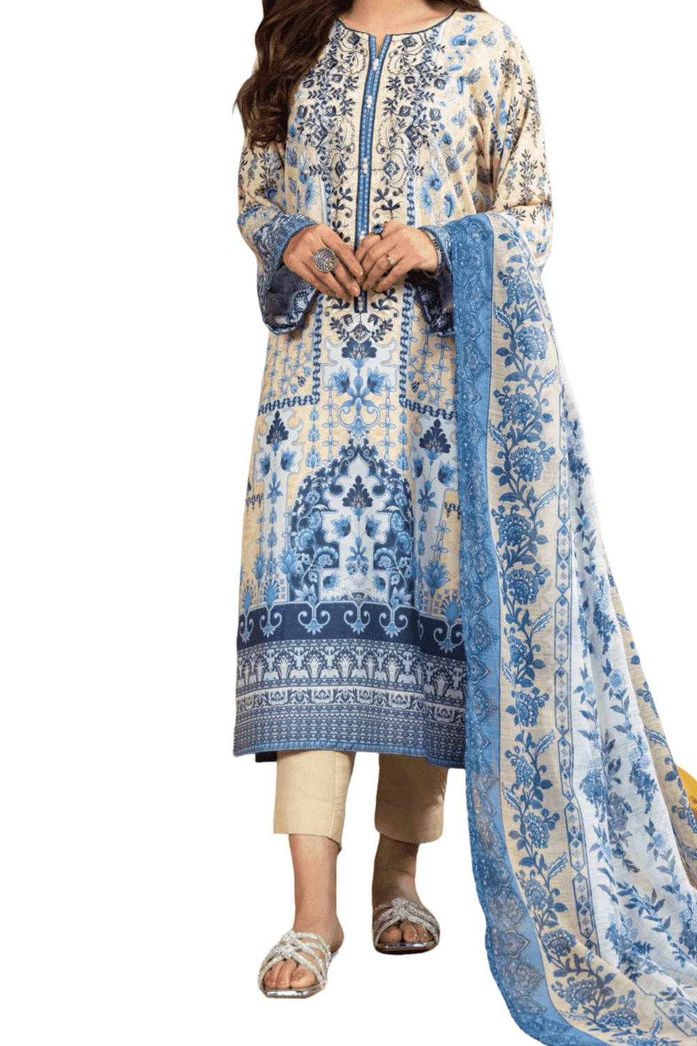 Classic Blue and Ivory Printed Kurta – A Fusion of Tradition and Elegance - M.M Collection - 