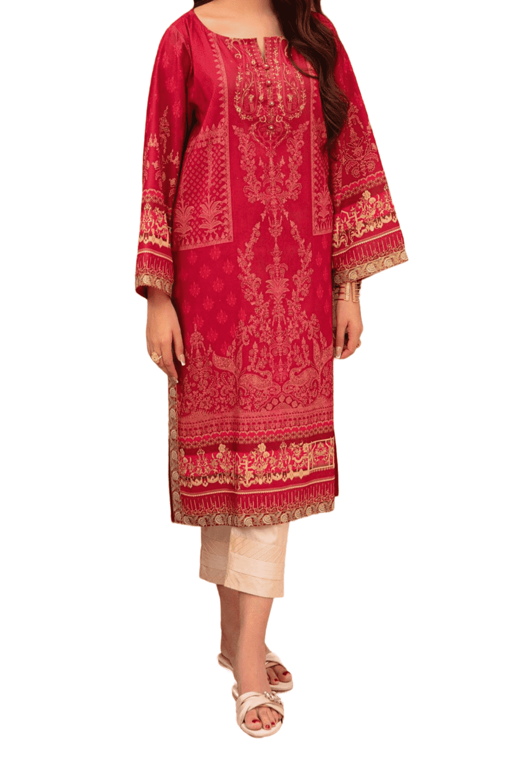 Crimson Red Embroidered Kurta – Majestic Gold Detailing - M.M Collection - 