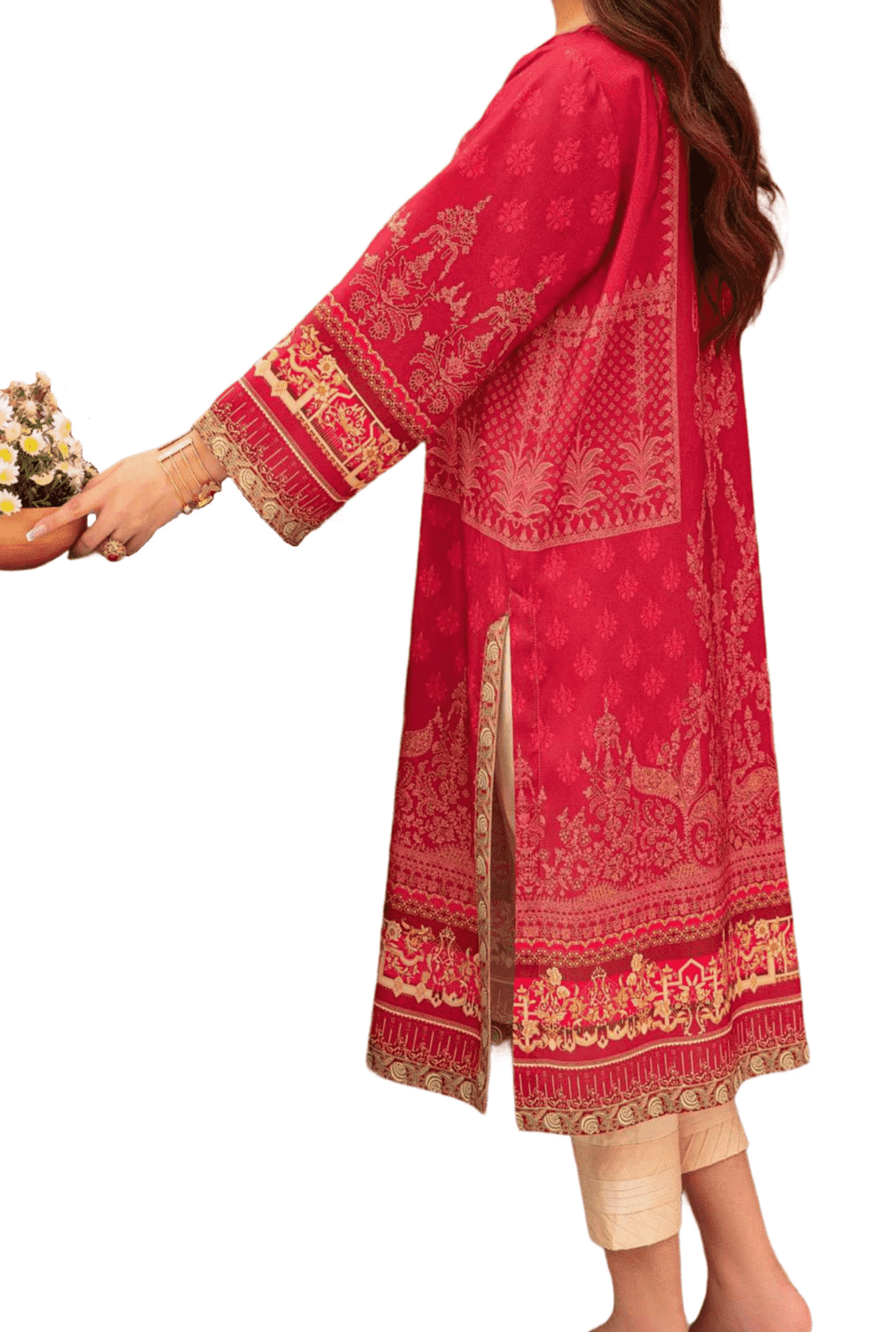 Crimson Red Embroidered Kurta – Majestic Gold Detailing - M.M Collection - 