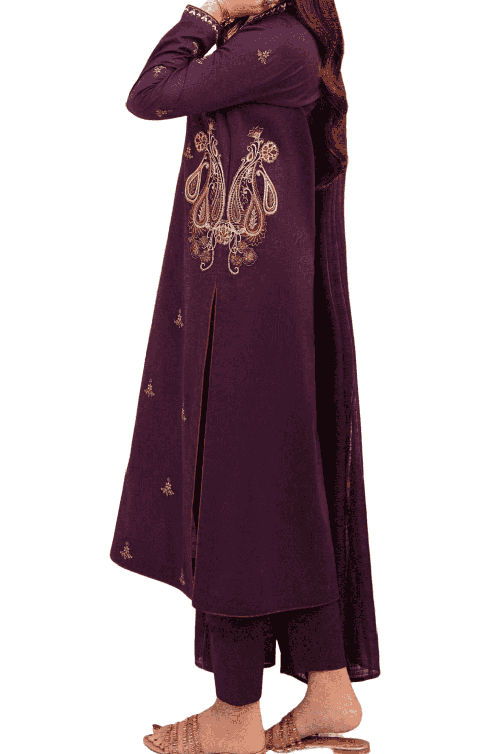 Deep Plum Embroidered Kurta with Coordinated Dupatta – A Statement of Luxury - M.M Collection - 