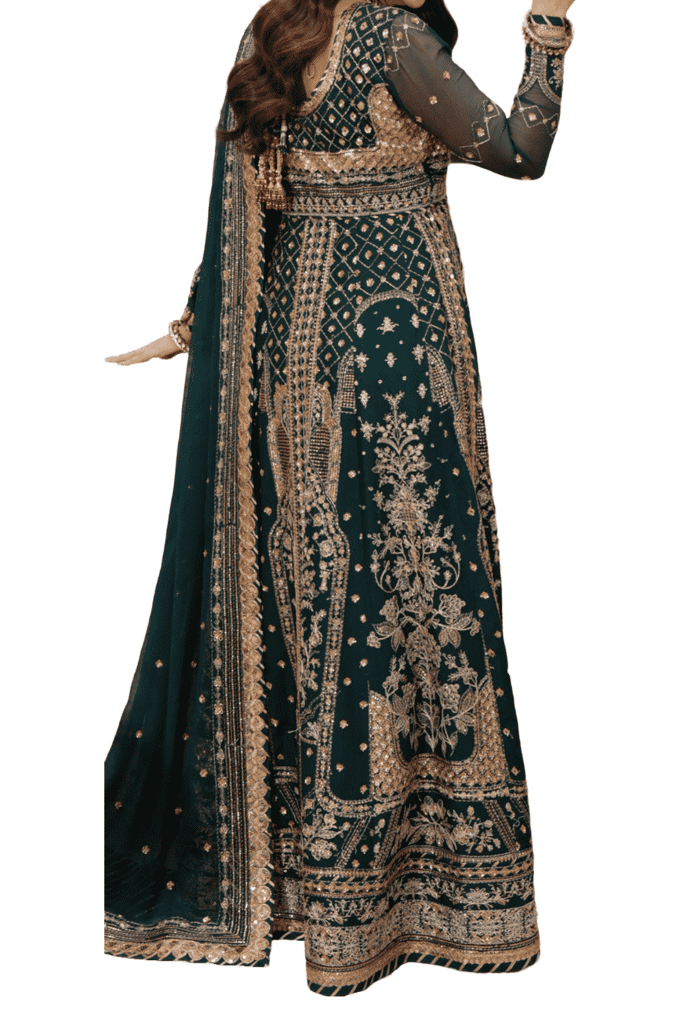 Deep Teal with Exquisite Gold Embroidery and Sheer Dupatta - M.M Collection - 