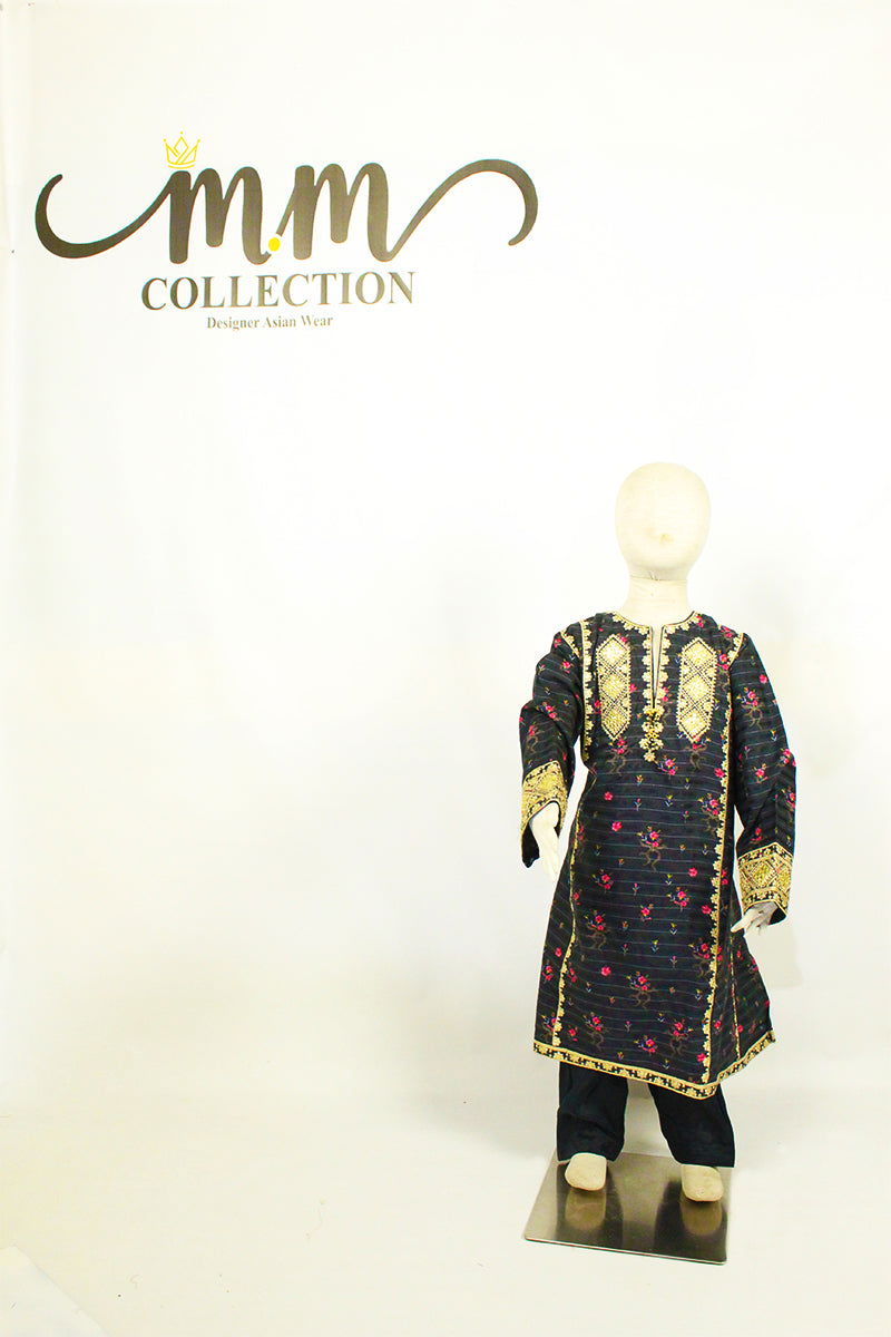 Eastern Comfort: Mini Dress with Full Shoulders & Sadi Shalwar (Kids) - M.M Collection - 