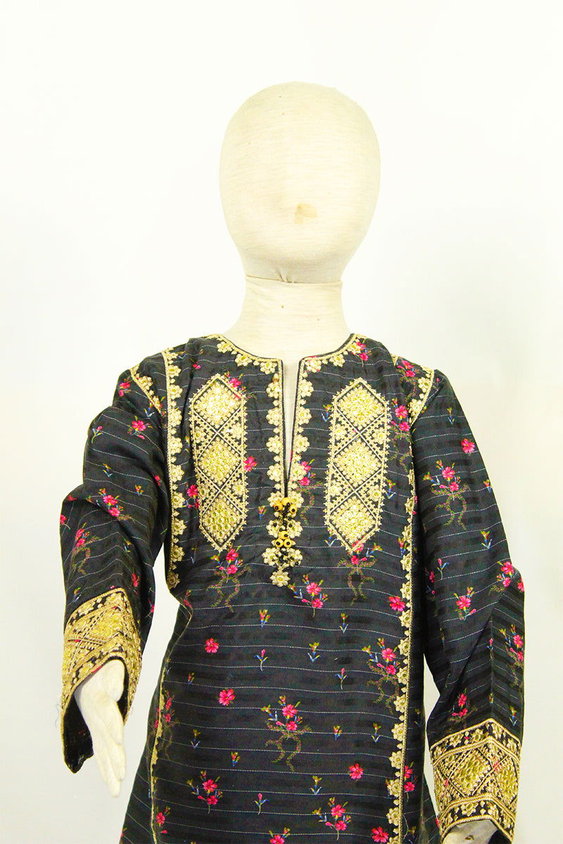 Eastern Comfort: Mini Dress with Full Shoulders & Sadi Shalwar (Kids) - M.M Collection - 