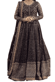 Elegant Black Embroidered Bridal with Intricate Gold Detailing - M.M Collection - 