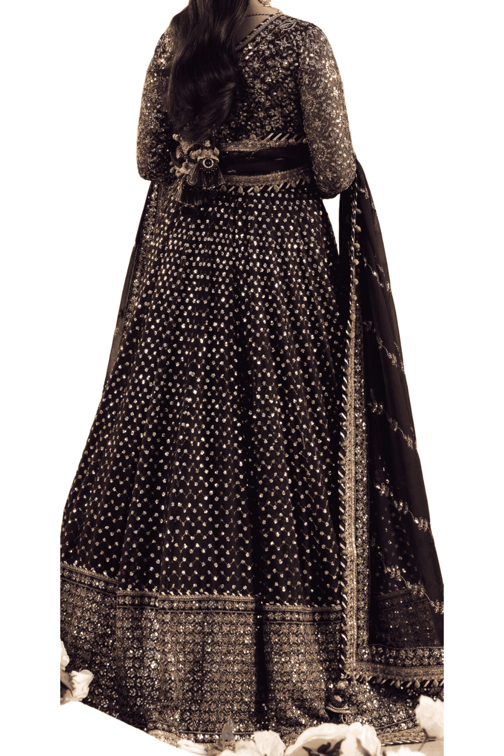 Elegant Black Embroidered Bridal with Intricate Gold Detailing - M.M Collection - 