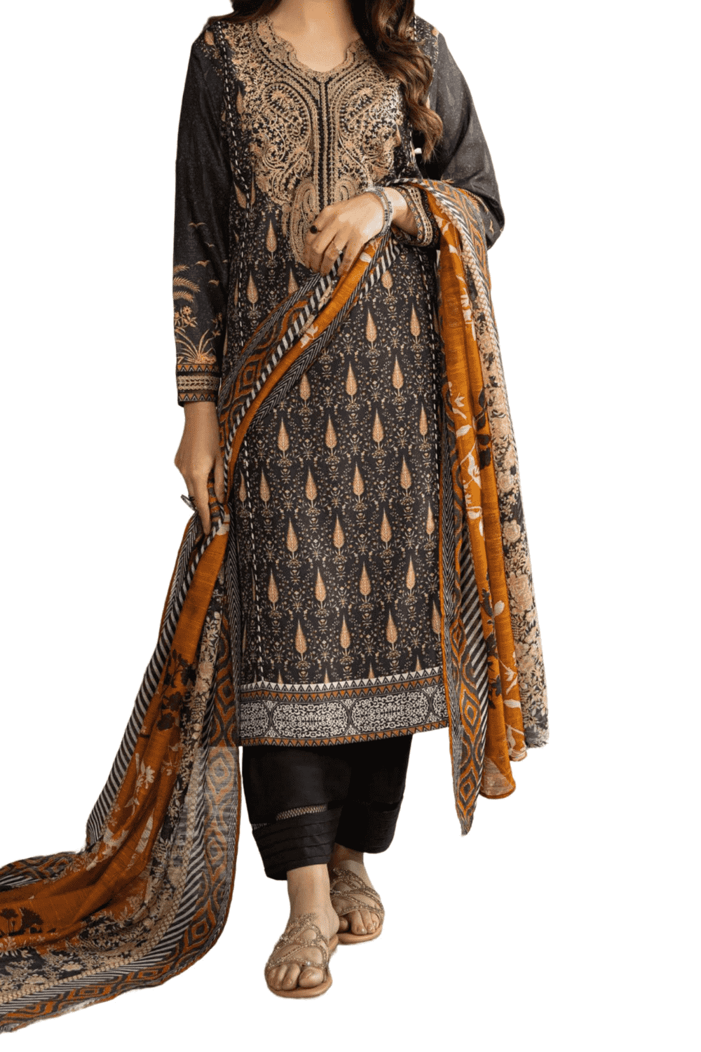 Elegant Black and Bronze Ethnic Embroidered Kurta – Timeless Charm - M.M Collection - 