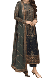 Elegant Deep Teal Shalwar Kameez with Copper Embroidery and Sheer Dupatta - M.M Collection - 