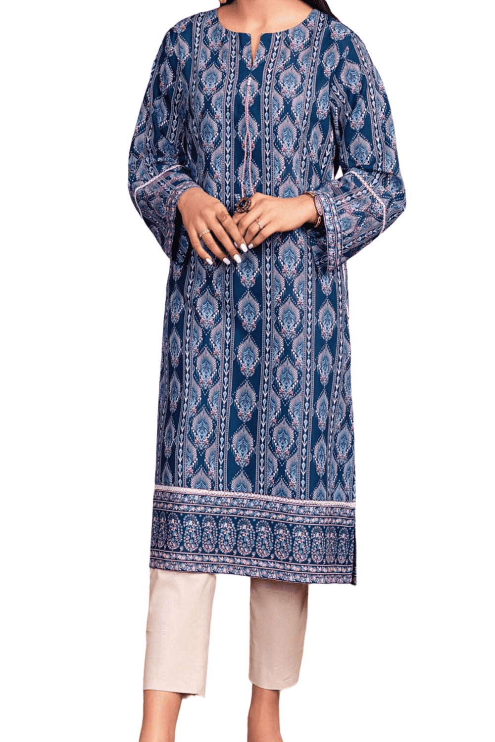 Elegant Sapphire Blue Printed Kurta – Timeless Style - M.M Collection - 