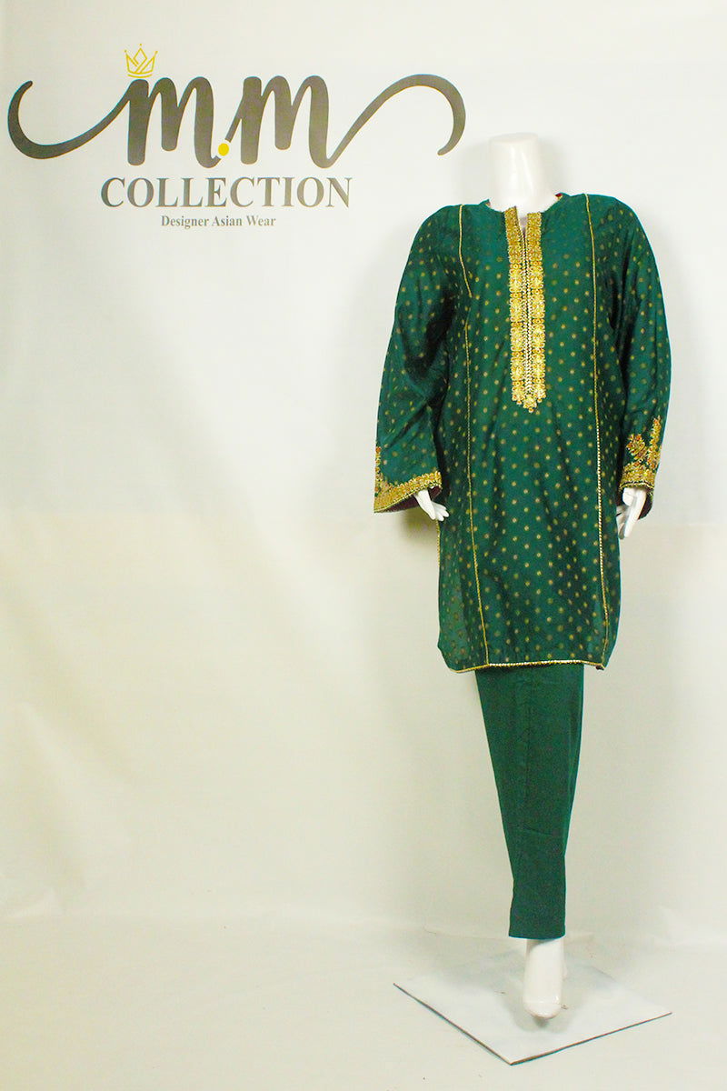 Emerald Green Dress: Gota-Inspired Details & Flowing Shalwar - M.M Collection - 