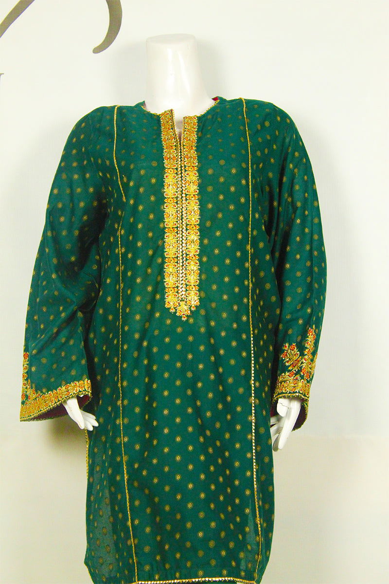 Emerald Green Dress: Gota-Inspired Details & Flowing Shalwar - M.M Collection - 