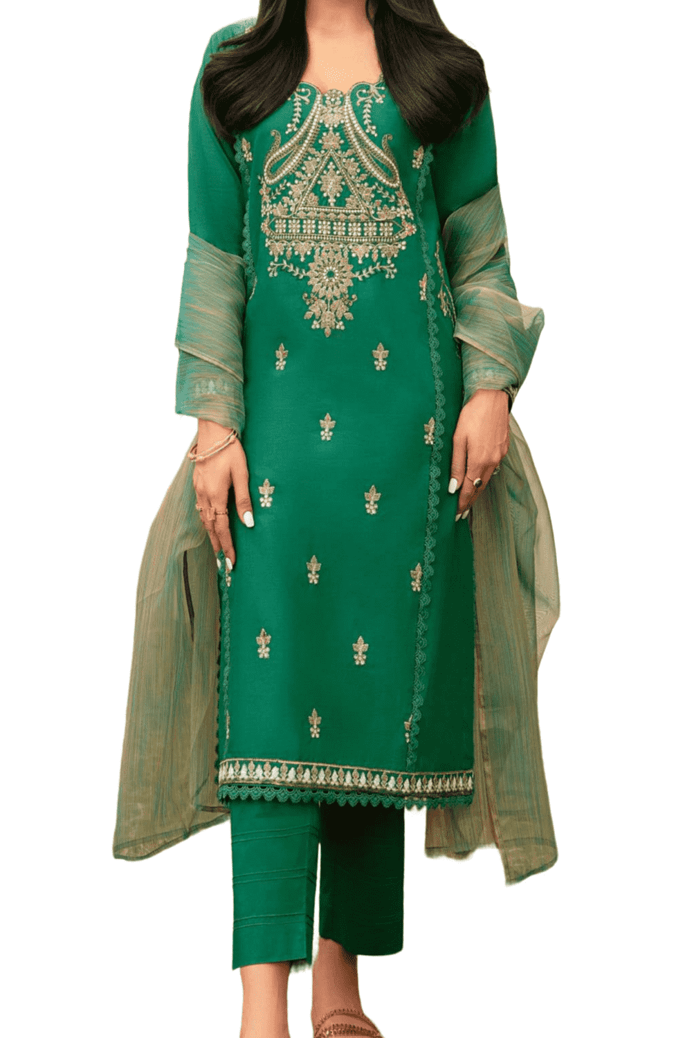 Emerald Green Embroidered Kurta – Classic Glamour for Special Occasions - M.M Collection - 