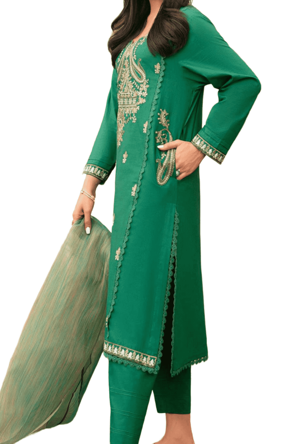 Emerald Green Embroidered Kurta – Classic Glamour for Special Occasions - M.M Collection - 