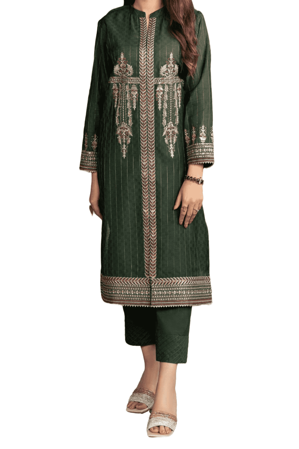 Emerald Green Embroidered Kurta – Luxe and Elegant - M.M Collection - 