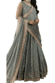 Ethereal Pastel Blue Lehenga with Delicate Silver Embroidery and Sheer Dupatta - M.M Collection - 