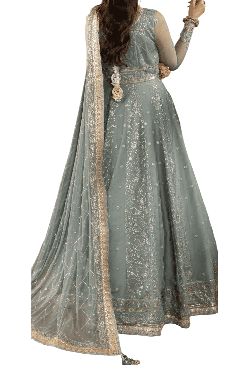 Ethereal Pastel Blue Lehenga with Delicate Silver Embroidery and Sheer Dupatta - M.M Collection - 