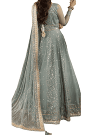 Ethereal Pastel Blue Lehenga with Delicate Silver Embroidery and Sheer Dupatta - M.M Collection - 