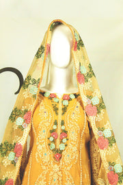 Floral Dupatta: Earthy Elegance with Applique - M.M Collection - 