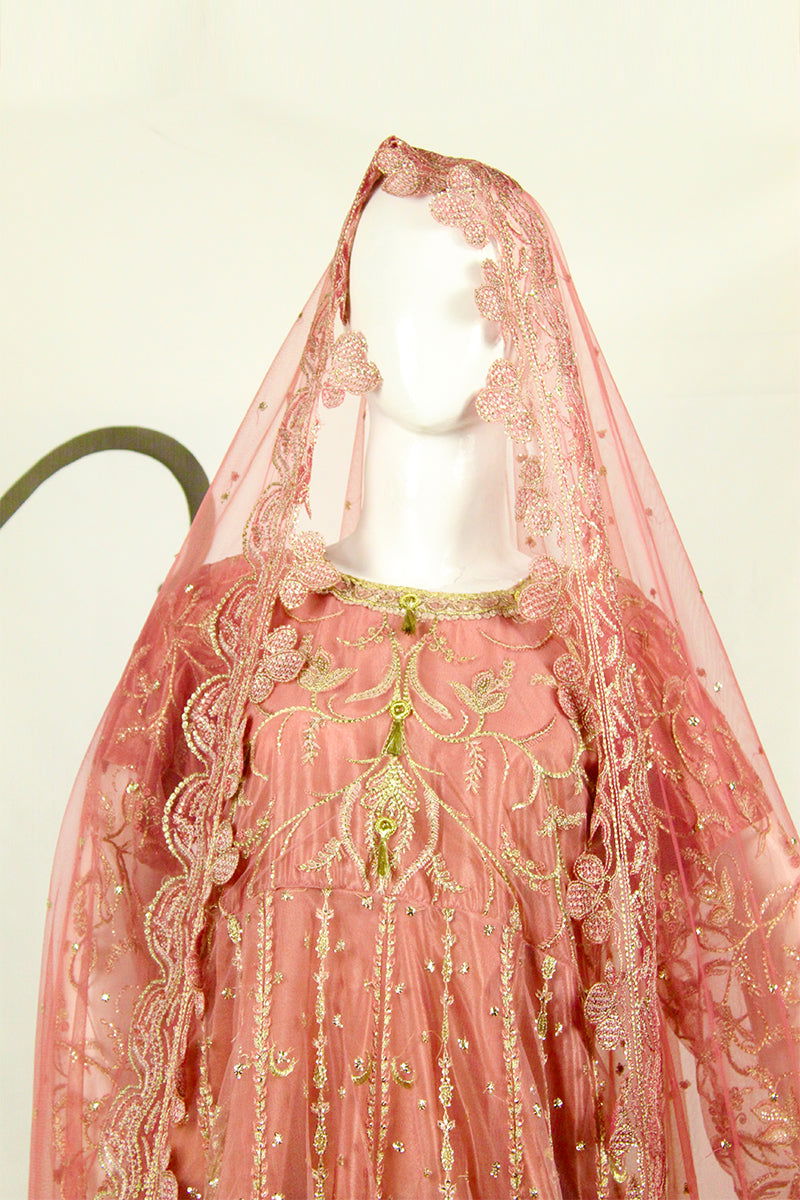 Golden & Pink Applique Ensemble: Embrace Ramadan Elegance - M.M Collection - 