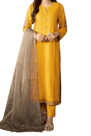 Golden Yellow Embroidered Kurta with Soft Sheer Dupatta – Bright and Bold Elegance - M.M Collection - 