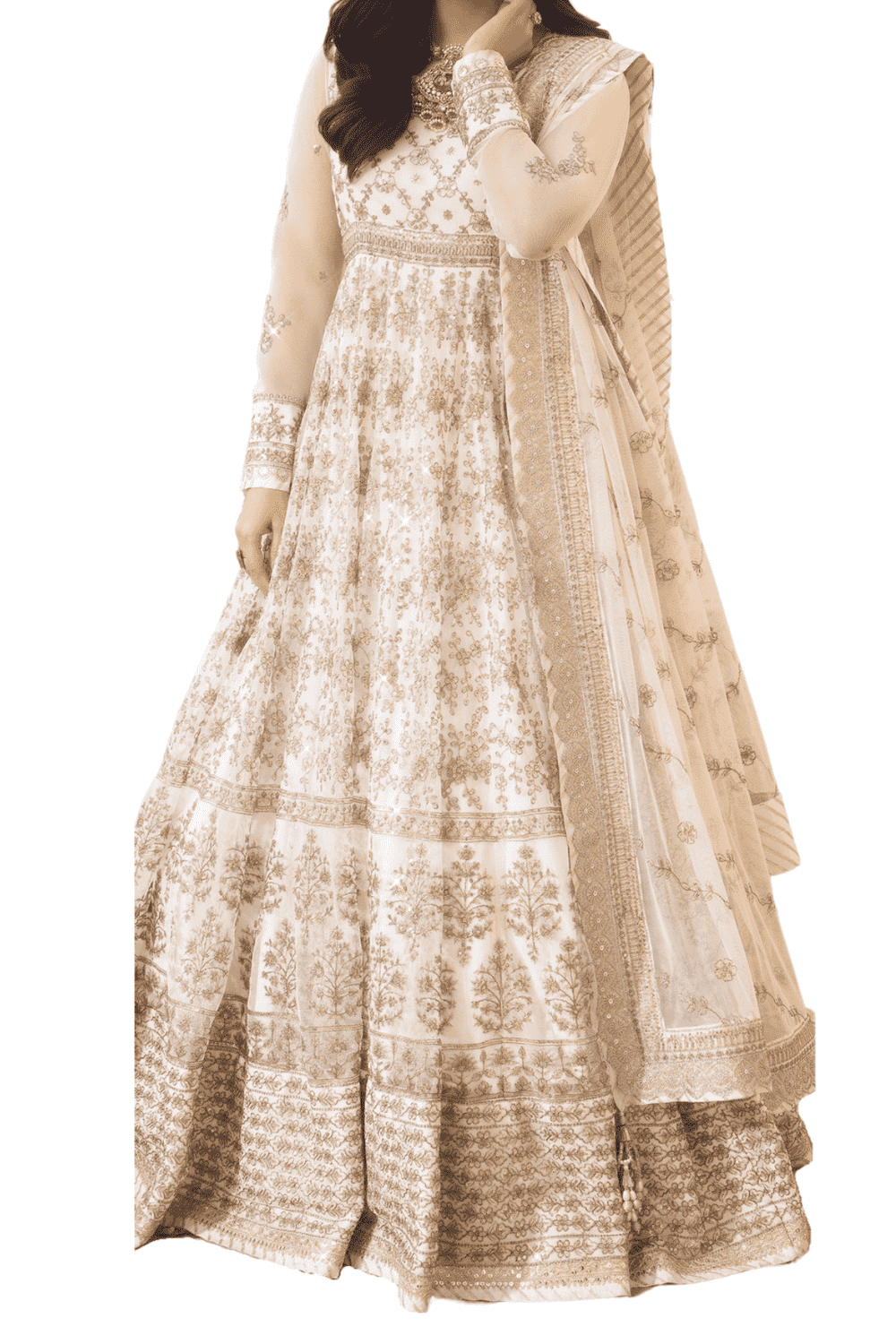 Graceful Ivory with Delicate Silver Embroidery and Sheer Dupatta - M.M Collection - 