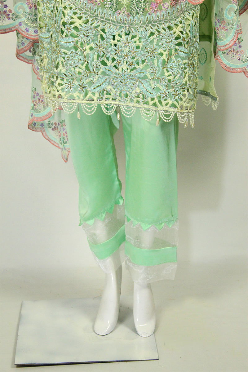 Green & Pink Masterpiece: Applique Embellished Ensemble - M.M Collection - 