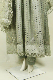 Grey Embroidered Ensemble: Heavy Work Dupatta & Silver Accents - M.M Collection - 