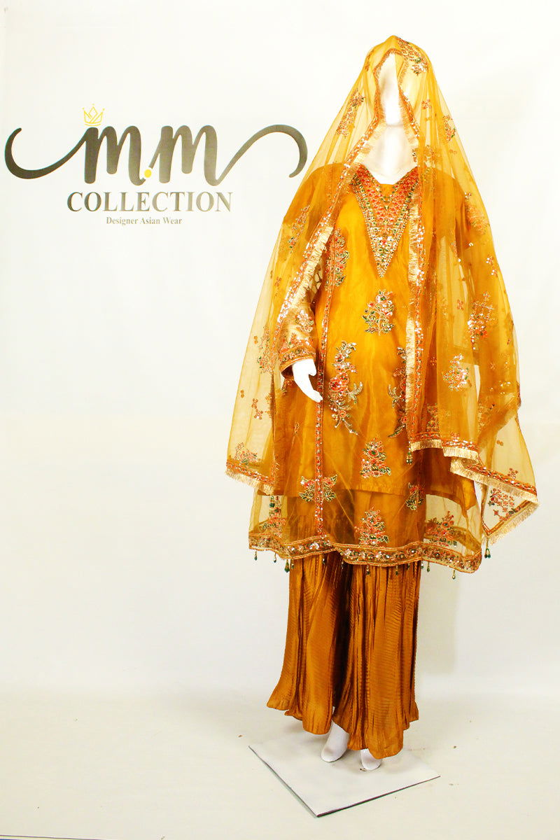 Handcrafted Gota Kinari Dupatta & Exquisite Shameez Work Kameez - M.M Collection - 