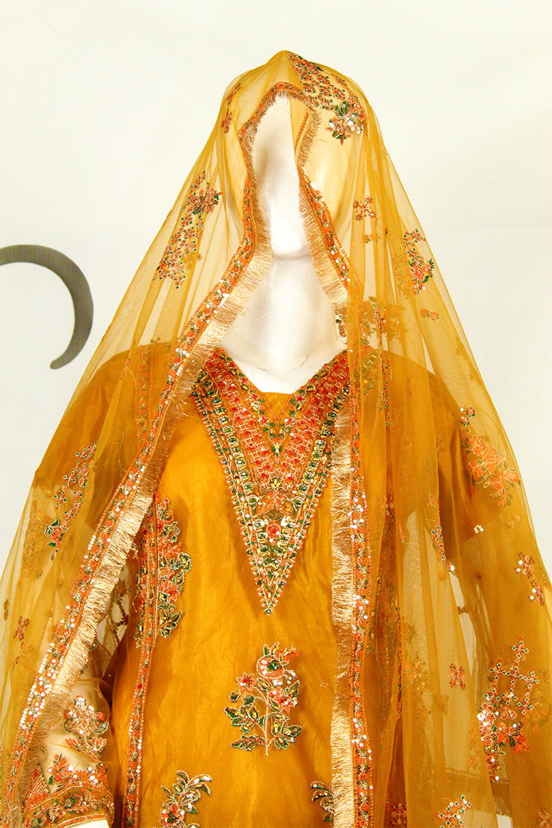 Handcrafted Gota Kinari Dupatta & Exquisite Shameez Work Kameez - M.M Collection - 