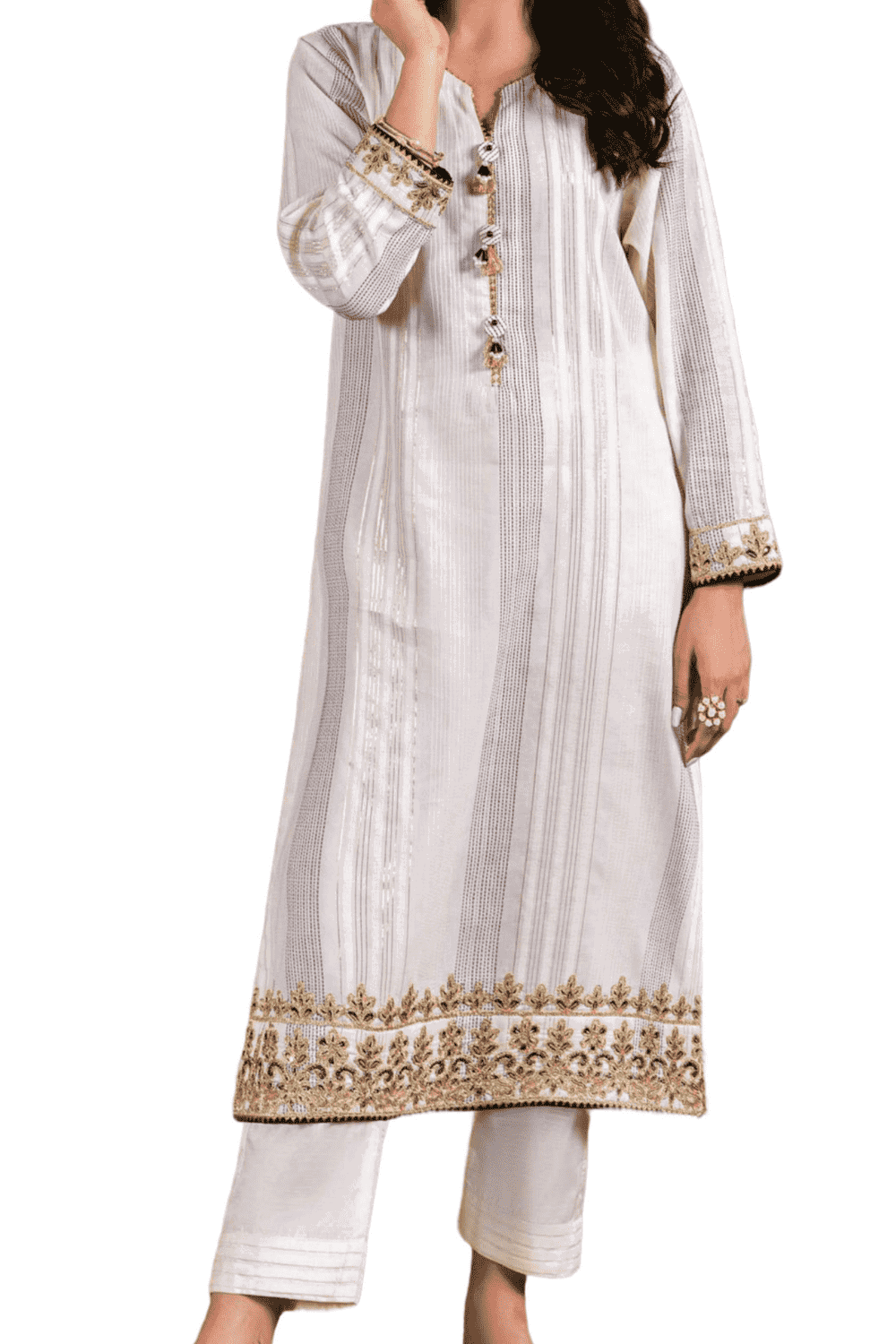 Ivory and Gold Embroidered Kurta – Classic Elegance - M.M Collection - 