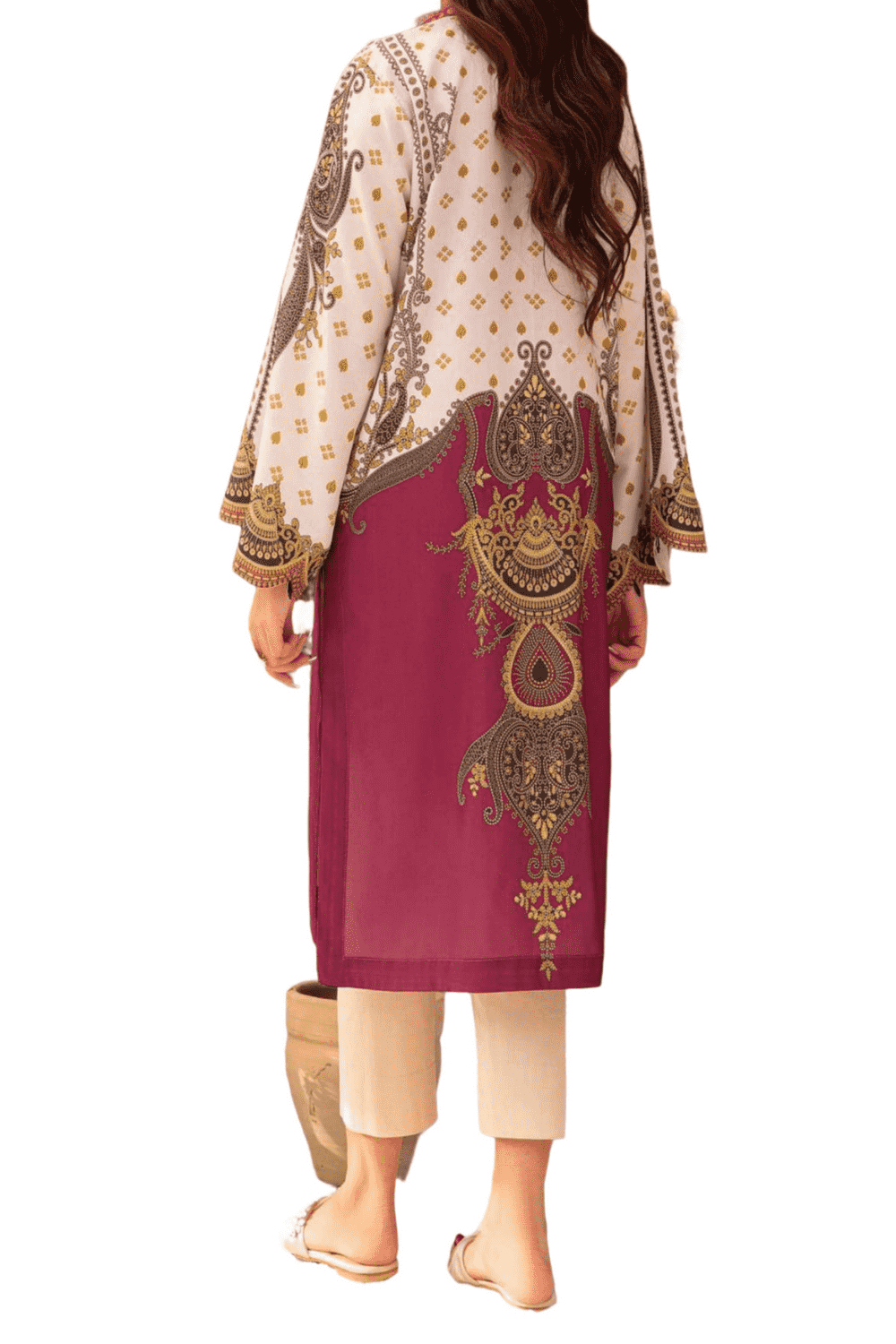 Ivory and Maroon Embroidered Kurta – Luxe Traditional Flair - M.M Collection - 