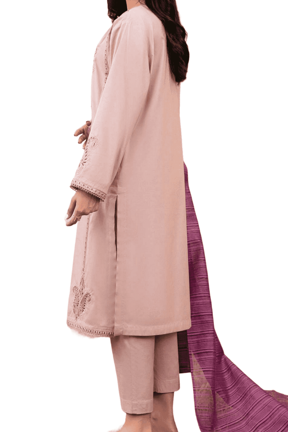 Lavender Embroidered Kurta with Plum Dupatta – Graceful and Elegant - M.M Collection - 