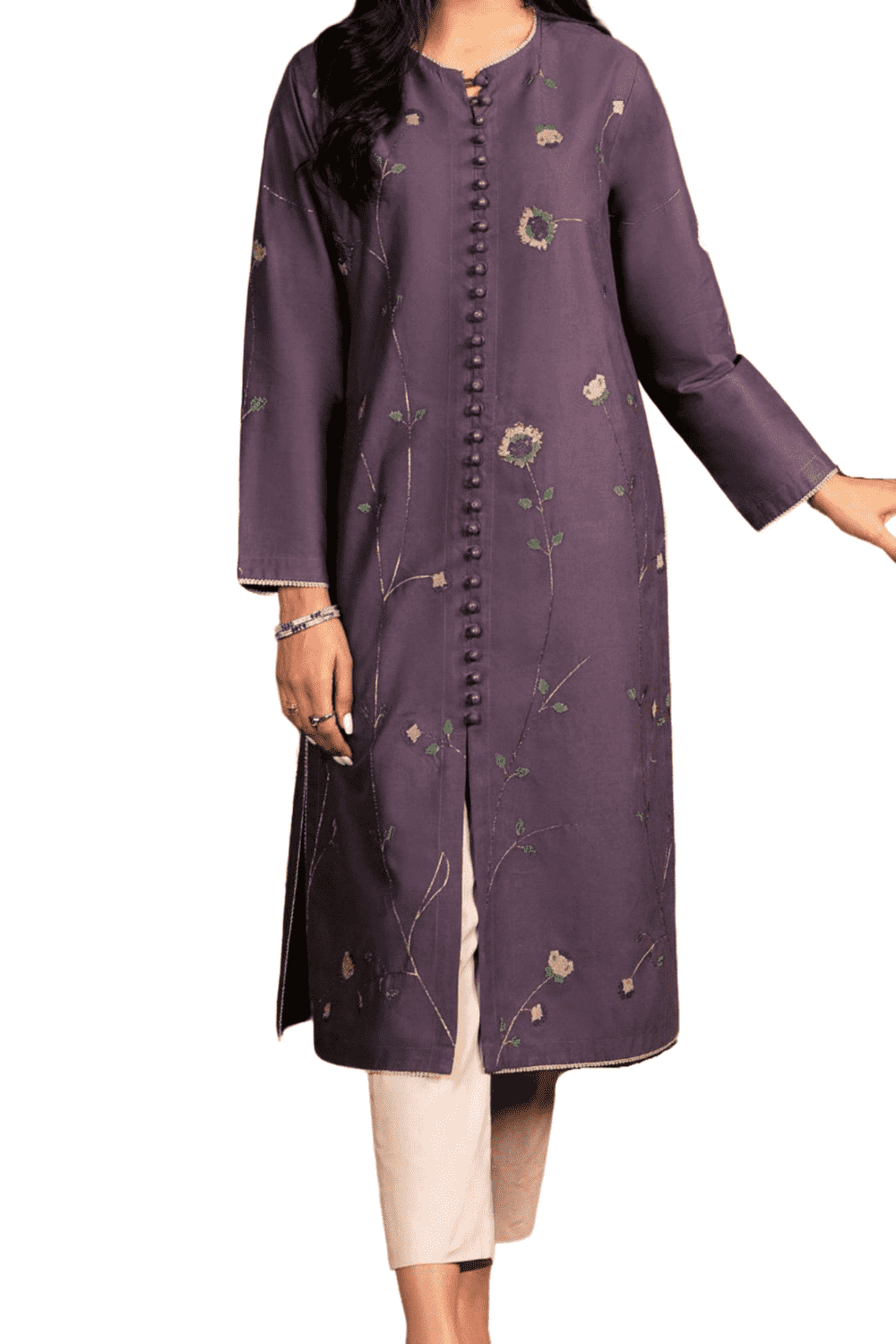 Lavender Floral Embroidered Kurta – Delicate Charm - M.M Collection - 