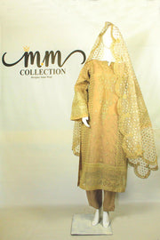 Modern Applique Dupatta & Brown & Gold Dress: Mehendi Night Elegance - M.M Collection - 