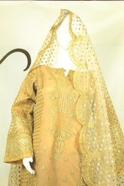 Modern Applique Dupatta & Brown & Gold Dress: Mehendi Night Elegance - M.M Collection - 
