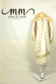 Modern Fusion Delight: Frock with Open Jacket & Golden Jali Dupatta - M.M Collection - 
