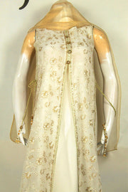 Modern Fusion Delight: Frock with Open Jacket & Golden Jali Dupatta - M.M Collection - 