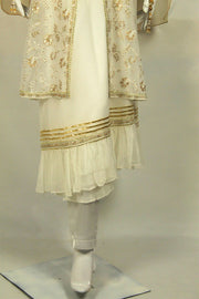 Modern Fusion Delight: Frock with Open Jacket & Golden Jali Dupatta - M.M Collection - 