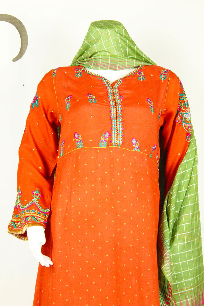 Modern Fusion: Digital Print Dupatta & Applique Dress with Belted Shalwar - M.M Collection - 