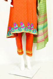 Modern Fusion: Digital Print Dupatta & Applique Dress with Belted Shalwar - M.M Collection - 