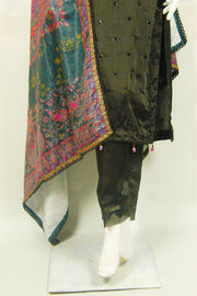 Modern Fusion Flair: Black Dress with Lace Pink Dupatta & Silk Shalwar - M.M Collection - 
