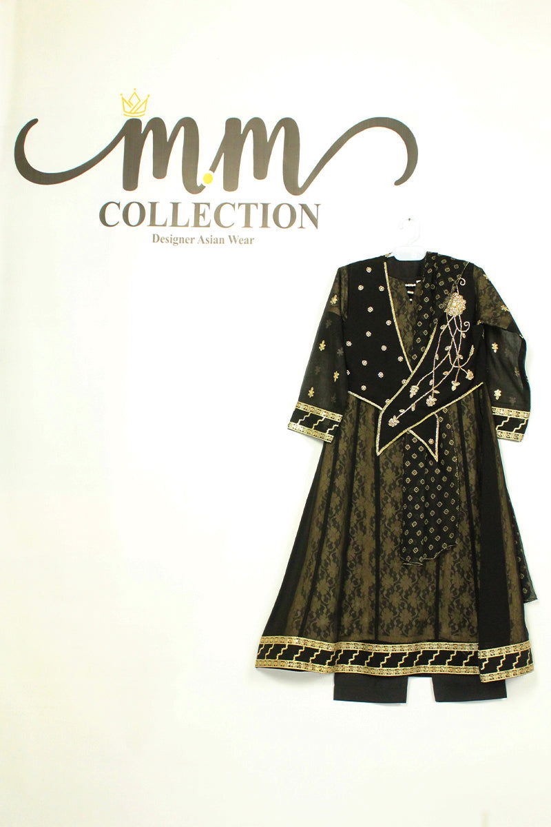 Modern Meets Mughal Frock with Handcrafted Moti Jacket & Digital Print Dupatta (Kids) - M.M Collection - 
