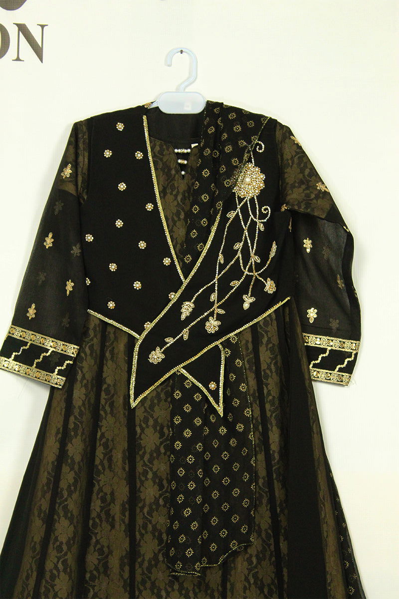 Modern Meets Mughal Frock with Handcrafted Moti Jacket & Digital Print Dupatta (Kids) - M.M Collection - 